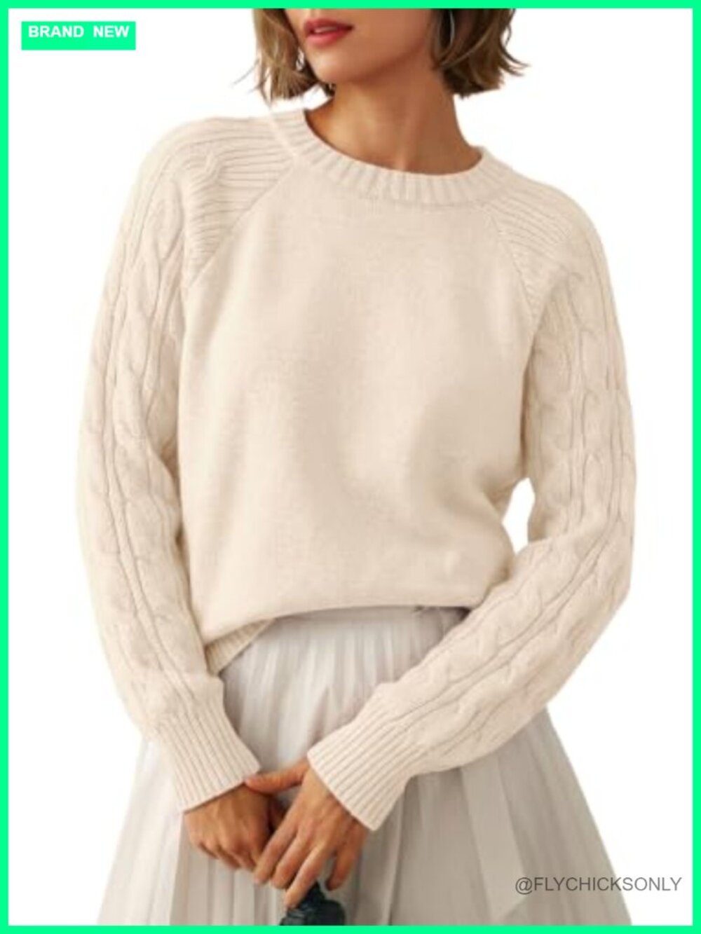 Cable Knit Sweater Long Sleeve Crew Neck Pullover Warm Winter Top